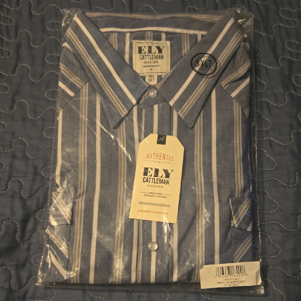 ELY Cattleman Men's Blue Striped Western Snap Shirt